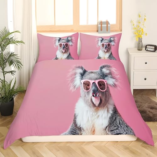 Housse de couette 160x200 koala parure de lit 3 pièces micropluche zippée