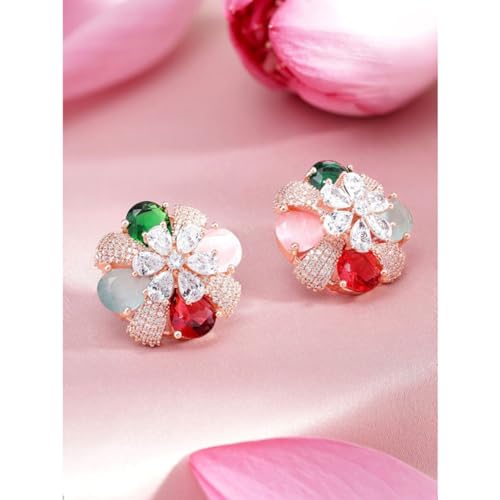 Image of Rubans Stud Earrings American Diamond Trendy Jewellery for Women & Girls