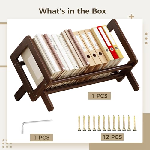 Packool Organizador de estantería de madera para escritorio, estante para libros, revistero marrón retro, estantería compacta con marco inclinado para libros, revistas, archivos, 15.7 x 10.2 x 9.8 - imagen 4