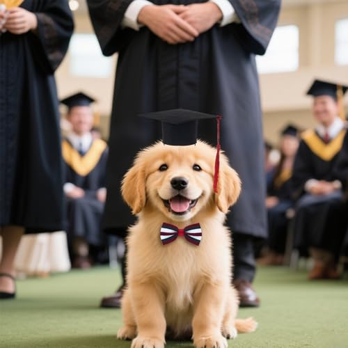 Conjunto de boné de formatura para animais de estimação com coleira de gravata borboleta, roupas de