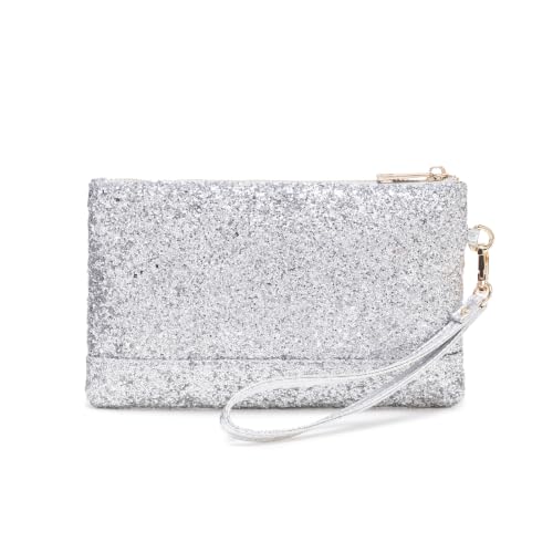 Image of Sparkling Glitter Evening Clutch Silver Bride Purse for Wedding Bling Clutch Handbag for Party