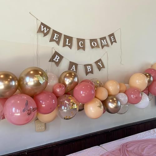Image of Retro Pink Balloons, 12 Inch Dusty Pink Metallic Gold White Balloons, Blush Beige Neutral Nude Chrome Champagne Gold Latex Balloon for Women Boho Birthday Wedding Baby Bridal Shower Party Mothers Day