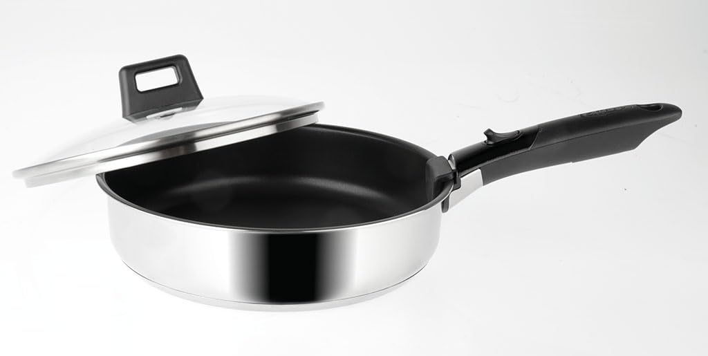 Sitram Sauteuse PURE Noir 24 Cm – Aluminium Anti-Adhésif Sans PFOA, Manche Soft Touch + Couvercle Verre Vapeur, Tous Feux Sauf Induction