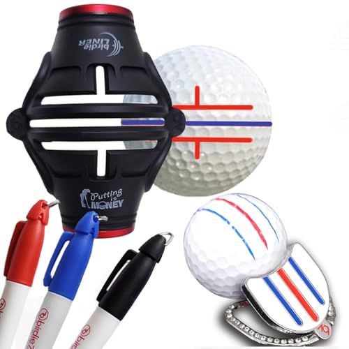 BIRDIE79, Golf Ball Line Marker Tool Kit Set. 360 Degree 3-Line Plus Vertical Line Putting Alignment & Triple Track Standing Ball Marker with Adjustable Tilt Angle, Confidence Liner Accessories.