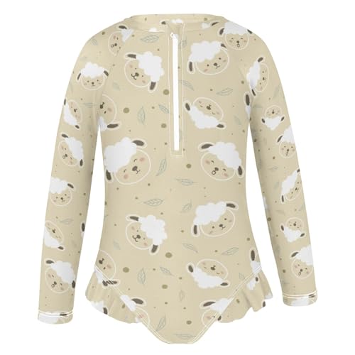 Animal Sheep Girls Swimsuit One Piece Rash Guard Girls' Swimwear Long Sleeve Swimsuits for Girl Size 3-12T