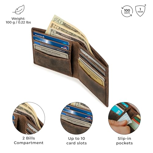 Image of BERLINER BAGS Slim Genuine Leather Mens Wallet Brooklyn, Gift Box - Brown | Front Pocket Bifold Wallet, 8 Card Slots, 2 Slip-in pockets, 2 Bill Compartments, RFID Blocking