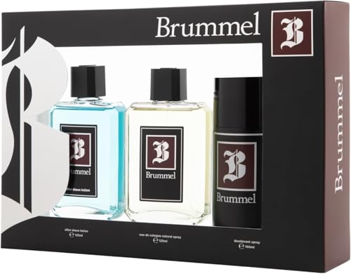 BRUMMEL - Clássico, Estojo de presente para homem, Colónia 125 ml After Shave 125 ml + desodorizante em spray 150 ml, pack de 3 peças, Eau de Toilette homem, aroma cítrico, fragrância fresca de longa