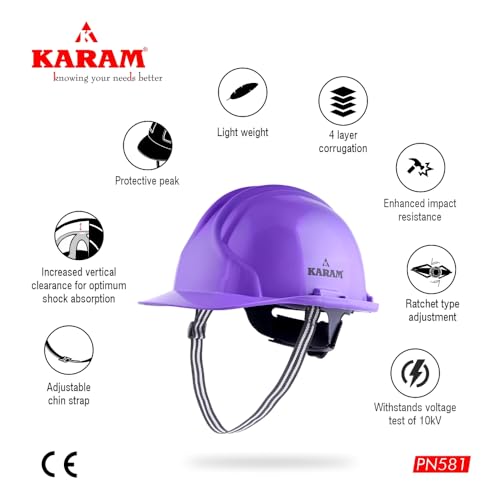 Image of KARAM PN581 Safety Industrial Helmet for Men | Light Weight with Ratchet Type Adjustment | Comfortable Fit & Durable Hard Hat | EN Certified | Violet