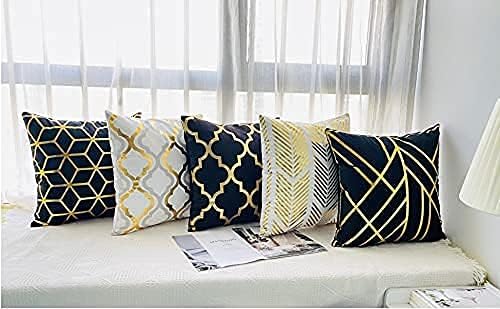 ZLINA Home Decorative Set of 4 Throw Pillow Covers Gold Foil Pillow Covers 18 ×18 Inch Geometric Square Cushion Covers Decor Couch Sofa Bedroom(White and Gold ) - Image 8