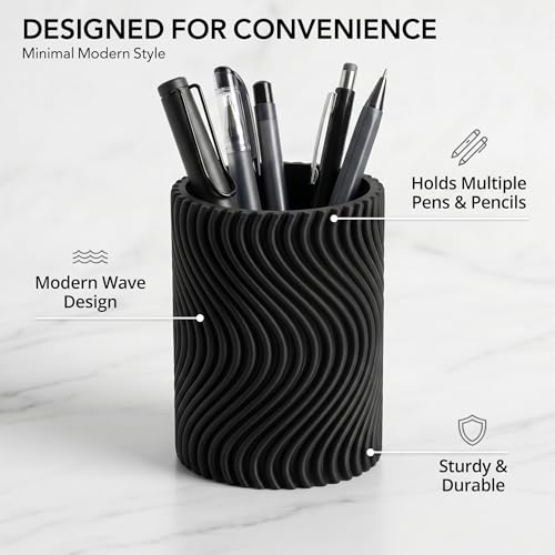 Image of Pen stand for table, aesthetic pen stand for office table stylish, pen holder for desk, pencil holder, office desk organizer, Study accessories penstand for men women kids items (Black, Wavy)