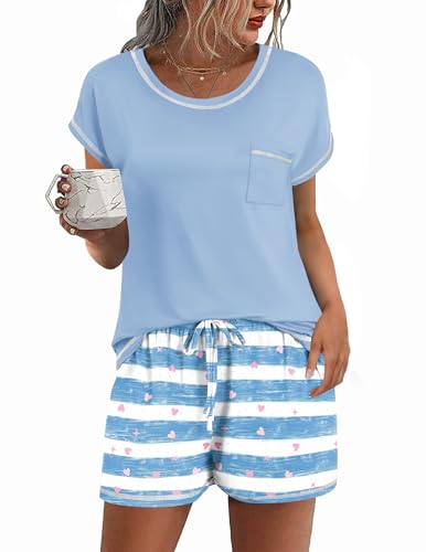 Ekouaer Womens Pajamas Sets Short Sleeve Tops and Shorts Pjs Soft Sleepwear - image 1