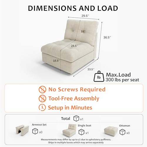 Image of Oversized Modular Sectional Sofa with Storage, Modern Deep Seat Cloud Couch for Living Room, L-Shaped Large Sectional Couch, Only Single Seat, Beige