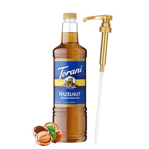 Image of Torani Sugar Free Hazelnut Syrup 1L Bottle with Pump - Keto Friendly