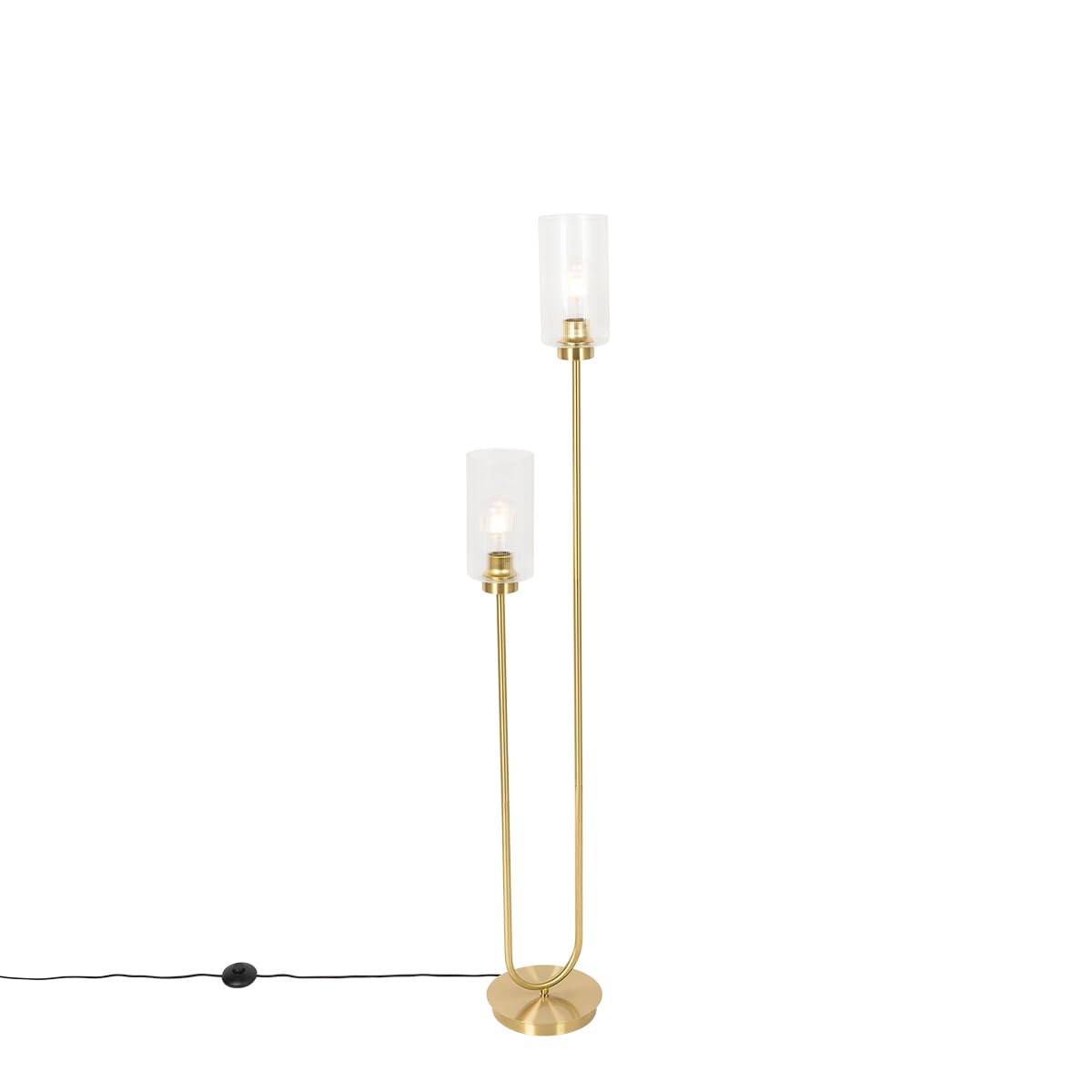 Qazqa - Art Deco Floor lamp Gold with Glass 2-Light - Laura- - Art Deco - Suitable for LED E27 | 2 Light - Glass Floor lamp - Suitable for Living Room I Bedroom I