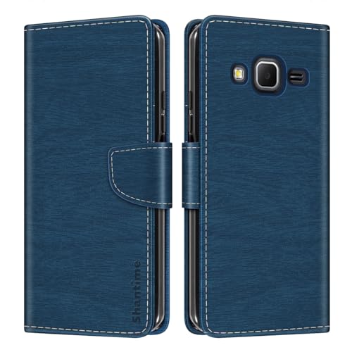 Shantime Étui Portefeuille Cuir Compatible avec Samsung Galaxy Core Prime, Housse Colorée Rabat avec Cartes, Fermeture Aimantée Protection Totale(Bleu)