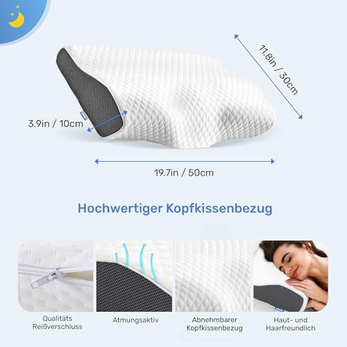 Derila Nackenkissen Kopfkissen, Memory Foam Kissen Original. Nackenstützkissen,...