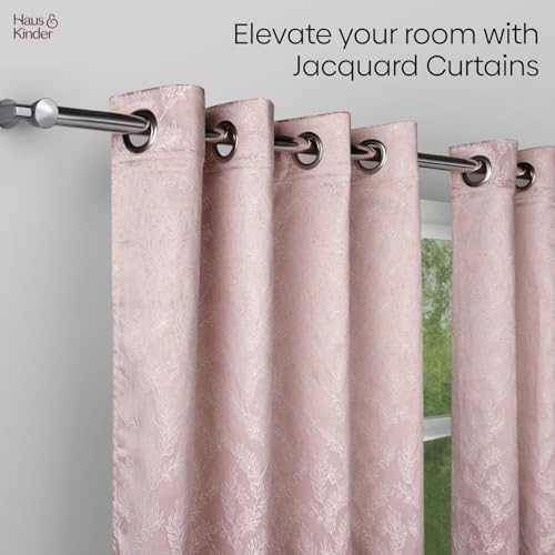 Image of haus & kinder Printed Jacquard Window Curtains 5 Feet Long Pack of 2 Window Curtains, 5 Feet Curtains for Window (Whispering Willow, Pink Floral 130x152 CM)