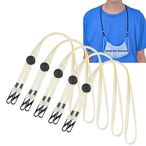 5 Pack Adjustable Length Face Mask Lanyard, Handy & Convenient Safety Mask Holder & Hanger, Comfortable Around The Neck Facemask Rest & Ear Saver Beige