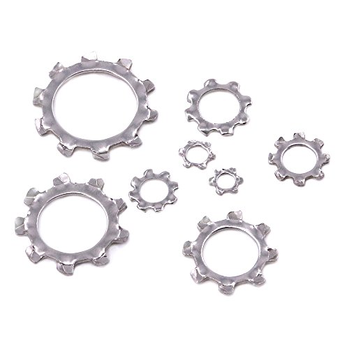 Hilitchi 300-Pcs [8-Size] 304 Stainless Steel External Tooth Star Lock Washers Assortment Set - Size Included: M2 M3 M4 M5 M6 M8 M10 M12 #TOP2
