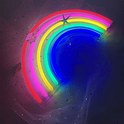 Image of Rainbow Neon Light, Cute Colorful Neon Rainbow Sign, USB Powered Night Light as Wall Decor for Kids Room, Bedroom, Christmas, Festival, Party (L)