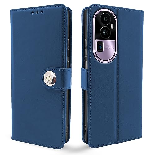 Image of Pikkme Oppo Reno 10 Pro Plus 5G Flip Cover Leather Finish | Inside TPU with Card Pockets | Wallet Stand and Shock Proof | Complete Protection Button Flip Case (Blue)
