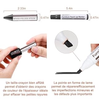 SEISSO 17 pcs Feutre Retouche Bois Stylo de Retouche pour Meuble Kit Parquet Kit Reparation Parquet Kit Reparation Parquet Stratifié