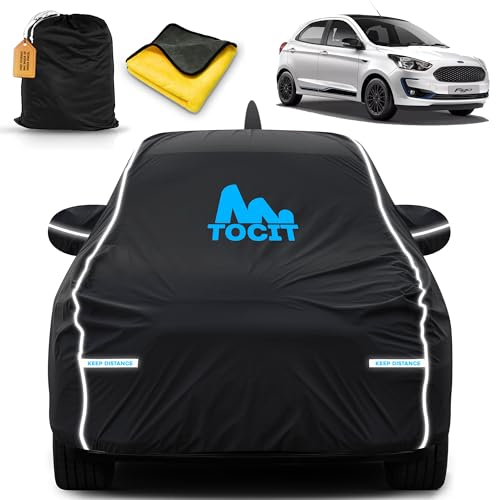 Image of Figo Waterproof Long Life Car Cover with Safety Glow Reflective Strap, Premium Stretchable Velvet Velour Fabric, Machine Washable, Tri-Stitch Custom Fit with Mirror & Antenna Pocket