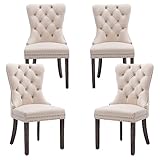 civama Velvet Dining Chairs Set of 4, Upholstered Tufted Dining Chairs with Nailhead Trim Back Pull Ring, Nikki Collection Elegant Armless Kitchen Chair with Solid Wood Legs, Beige