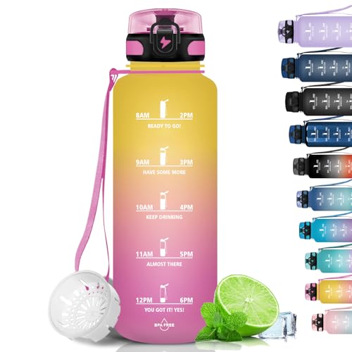 Grsta Botella agua - 1500ML - Botella de Agua Deportiva, Botella agua Gimnasio, a Prueba de Fugas y no BPA, Botella agua Gym Motivacional con Sello de Tiempo para Ciclismo, Escuela, Camping