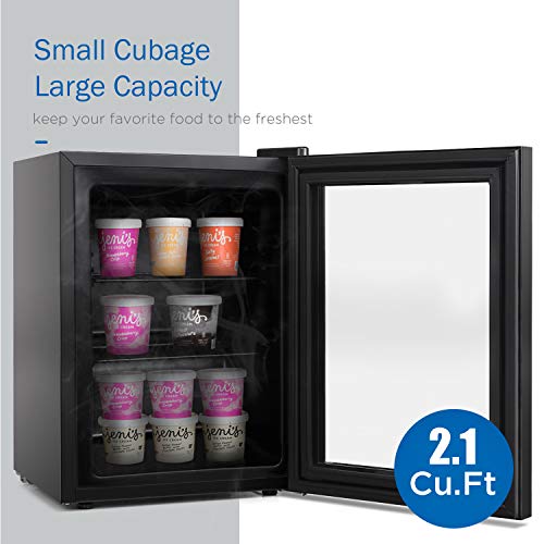 Watoor Compact Mini Freezer With Led Light 3-Layer Glass Display Door 2.1 Cu Ft With 2 Removable Shelves Quiet Upright Freezer 7 Temperature Settings Perfect For Liquor And Ice Cream #TOP4
