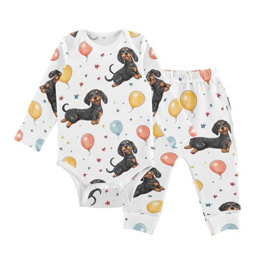 vvfelixl Baby Bodysuits Pants Sets Dachshund Balloons Long Sleeve Baby Onesie Clothes for Boys Girls 3-6M