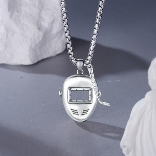 Welder Helmet Necklace 925 Sterling Silver Helmet Pendant Necklace Punk Style Jewelry Gift for Men Women2