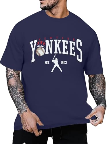 BANGELY Baseball Shirts Men Game Day Baseball Fan Shirt Vintage Sports Team Graphic tees Casual Crewneck Short Sleeve Tops C-Blue