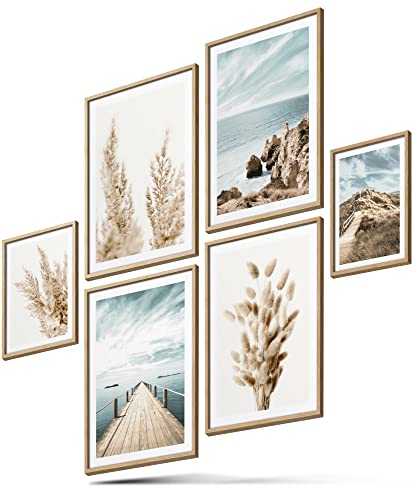 BLCKART - Lot de posters avec motif « côte », « plage beige » - Images d'herbe de la pampa - Phare - Dunes - Décoration moderne pour chambre à coucher...