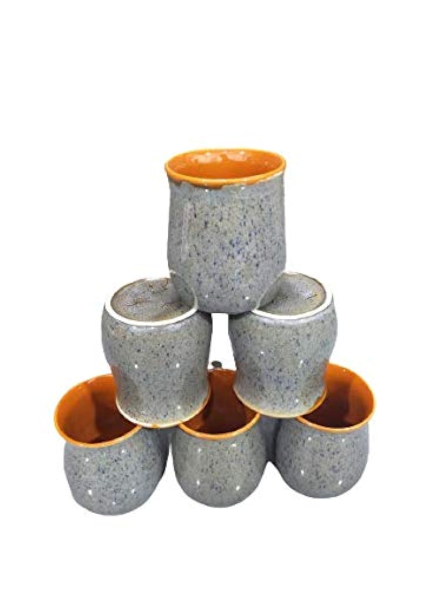 Ceramic Handmade Grey & Red Studio Tea Cup Set, 6 Pieces