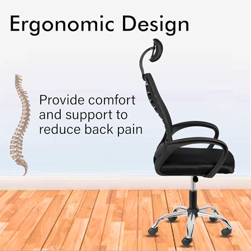 Image of Casa Copenhagen,Mesh Office Desk,Rocking, Ergonomic Computer Chair Adjustable High with Headrest and Comfortable Armrest Swivel Chair - Oak Black & Black Handle