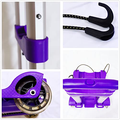 Image of Folding Hand Truck and Dolly, 80lbs Collapsible Aluminum Folding Hand Trucks with 2 Elastic Ropes, Compact & Lightweight Folding Luggage Cart for Home & Travel Luggage Moving - Purple