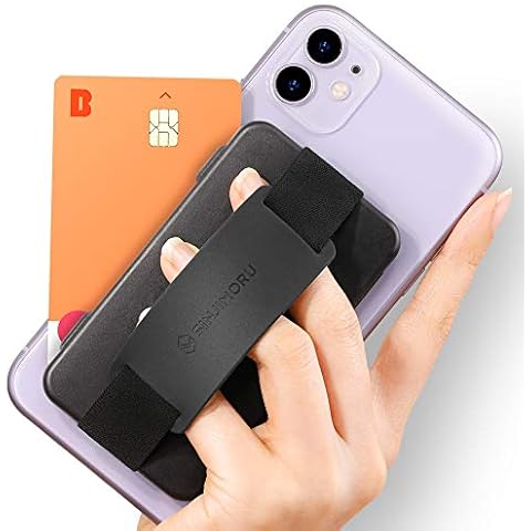 Sinjimoru Cell Phone Card Holder Wallet Case for Back of Phone, Secure Silicone Phone Stand. Card Zip 2 Black Cover