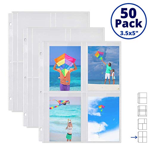 Dunwell Photo Album Page Refill - (3.5X5, 50 Pack), For 400 Pictures, 3-Ring Binder Photo Pockets, Each 4-Pocket Photo Page Holds 8 Pictures, 3.5 X 5 Photo Protectors Or 3.25X5.25 Seed Binder #TOP6