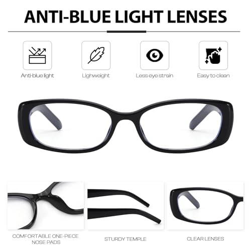 Image of DreamCalf Rectangle Fake Glasses for Women Trendy Y2K Office-Siren Blue Light Glasses with Clear Lenses