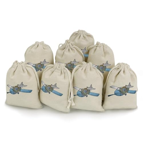 Vintage San Marino Flag Airplane Plane 8 Pack Small Gift Bags Cotton And Linen Drawstring Pockets Sachet Bag for Party Home Supplies