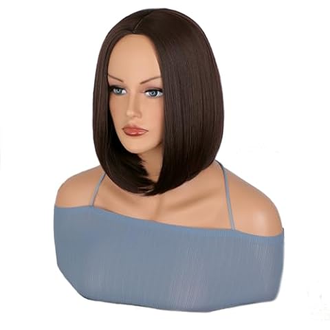 incohair Mix Brown Wig with Highlight 12Inch Short Bob Wigs for Women Heat Resistant Synthetic Colored Wig Natural Middle Part Straight Wig for Cosplay Party Wig Cap Included（Mix Brown） Cover