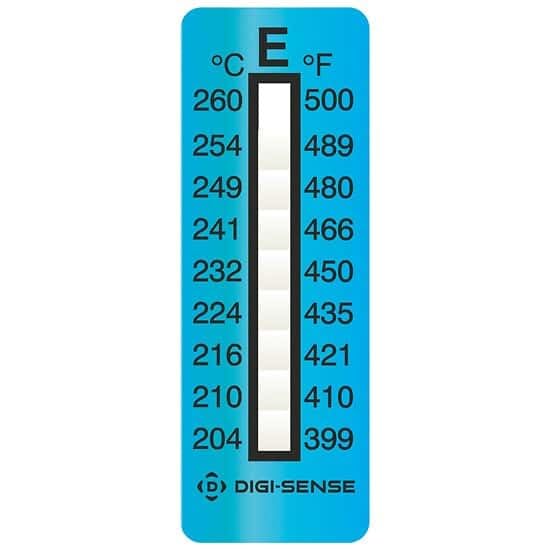 Digi-Sense Irreversible 9-Point Vertical Temperature Label, 400-500F/204-260C: 25/Pk