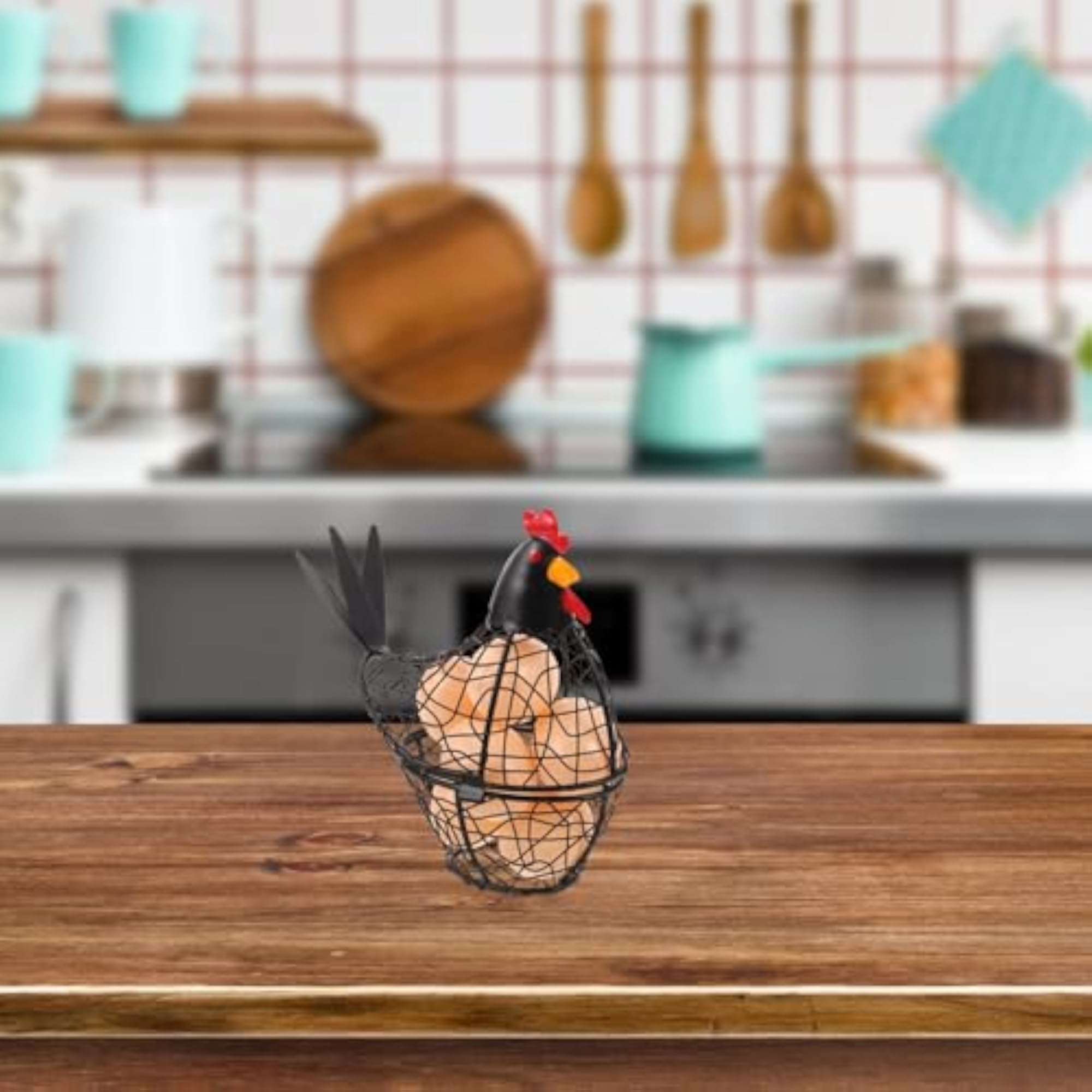 Black Metal Chicken Egg Basket, Wire Storage Holder