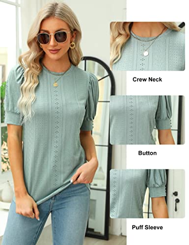 BMJL Womens Dressy Casual Blouses Business Tops Short Sleeve Shirts Work Tops Cute Puff Sleeve Blouses2