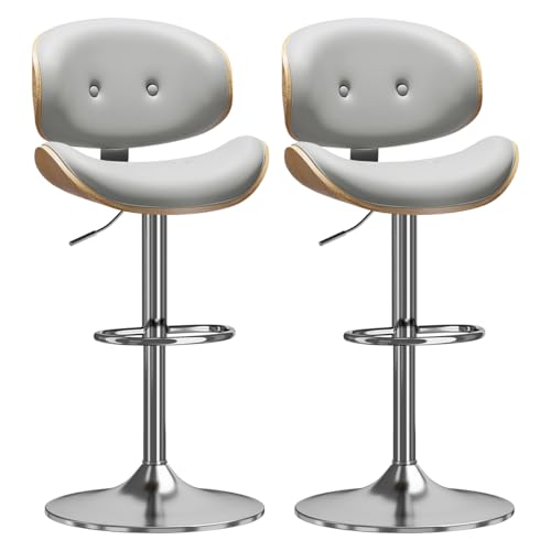 Image of Adjustable Swivel Bar Stools Chair,Counter Height Bar Stools with Back,350 LBS PU Leather Bar Stool for Kitchen Island,Upholstered Pub Stools with Footrest (Grey, Set of 2)