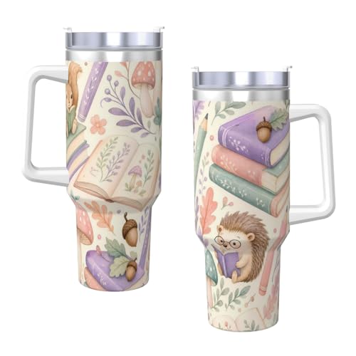 Botella de agua de 40 oz aislada contra derrames, taza térmica reutilizable con asa para coche 4