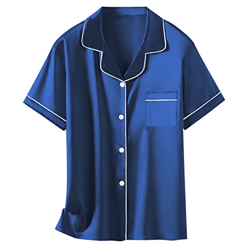 Image of Schbbbta Girls Womens Pajamas, Satin Silky Pjs Set Kids 2Pcs Button-Down Nightwear Sleepwear Gift for Mommy and me