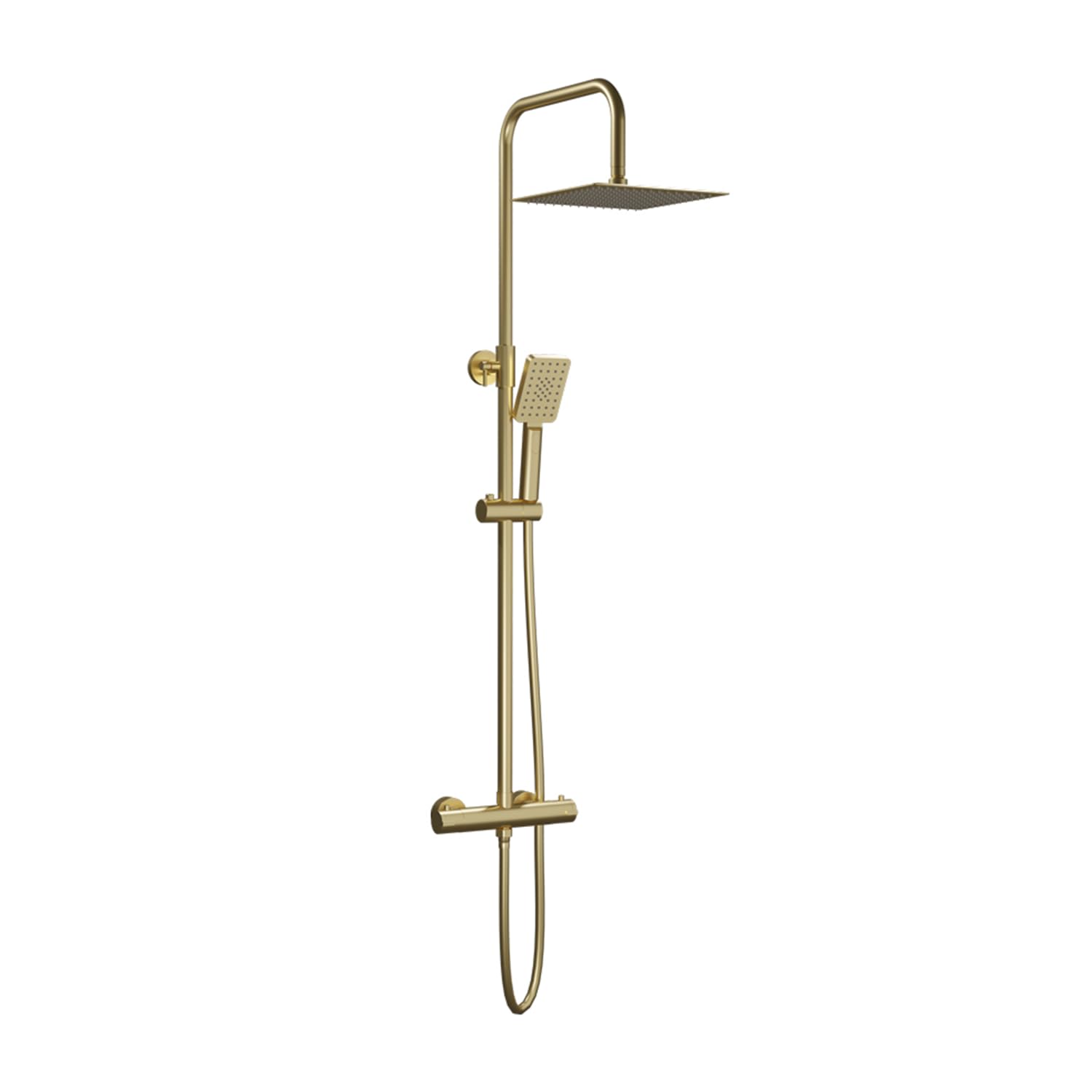 Système de douche thermostatique luxe Nite Atlas or brossé avec grand ciel de pluie