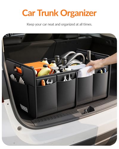 Homeve Car Trunk Organizer for SUV, 18.5Gal Large Capacity No-Sag Heavy Duty, Foldable Waterproof Anti-Slip Storage with 12 Pockets, Fit Sedan,Truck, Universal Car Accessories, Black, Large, 2 Compart - Image 4